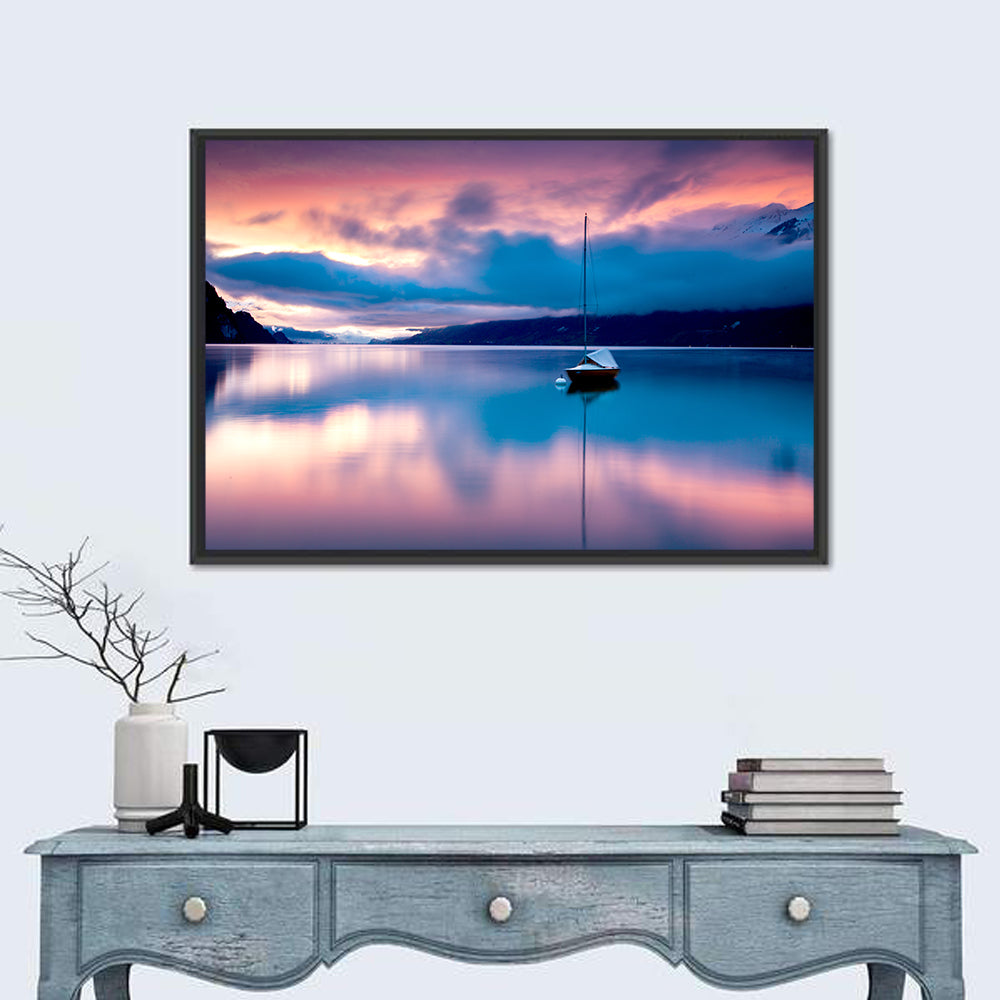 Dawn Over Lake Brienz Wall Art in a room, landscape
