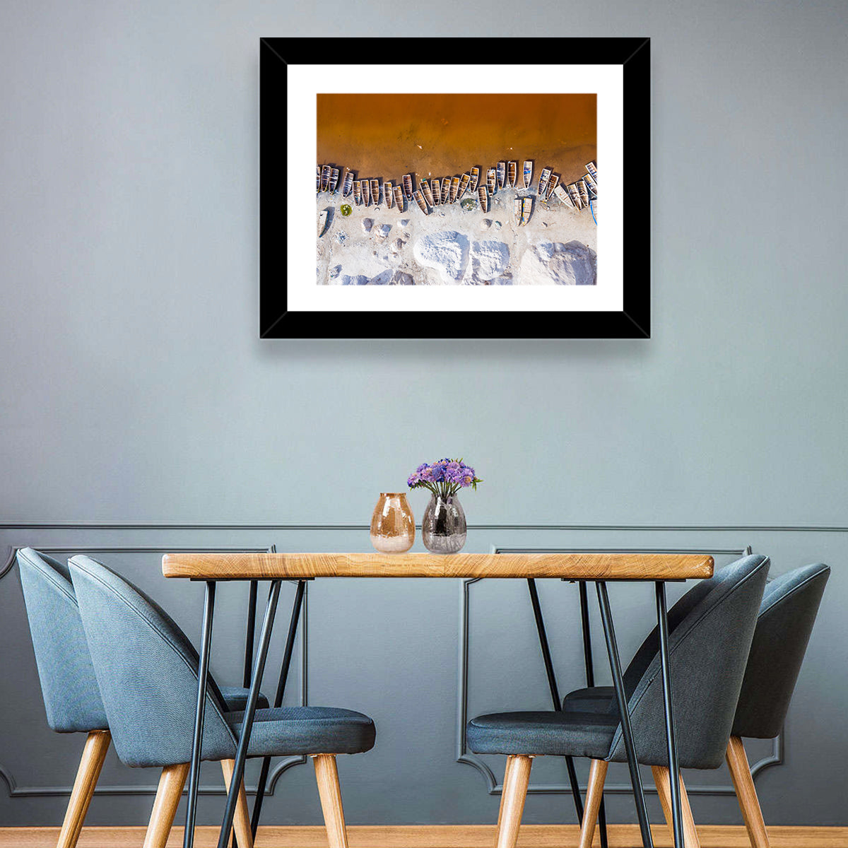 Lac Rose Boats Aerial View Wall Art in a room, landscape