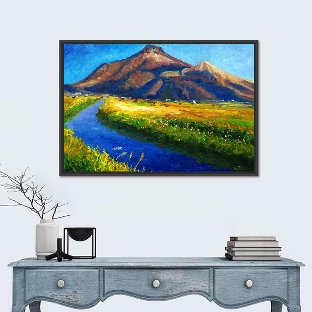 Mountain Village Stream at Golden Hour Wall Art