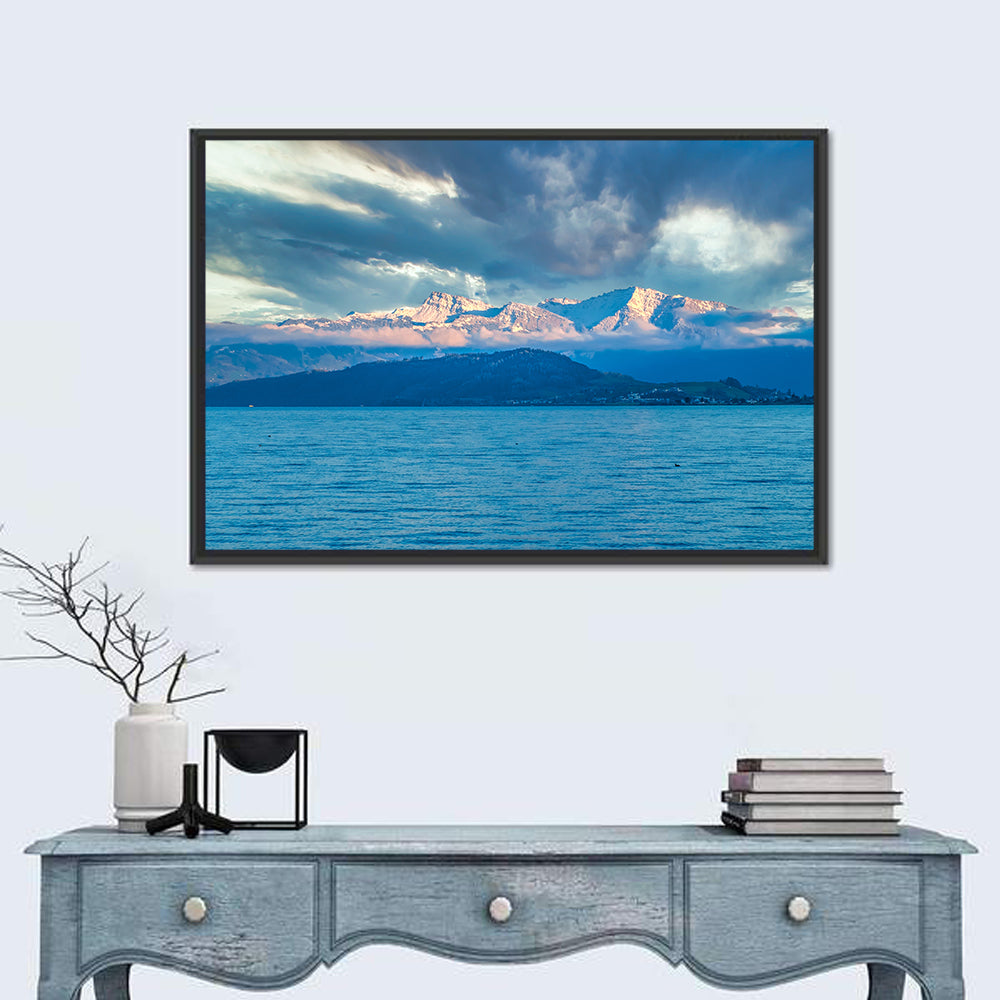 Lake Obersee Golden Hour Wall Art in a room, landscape