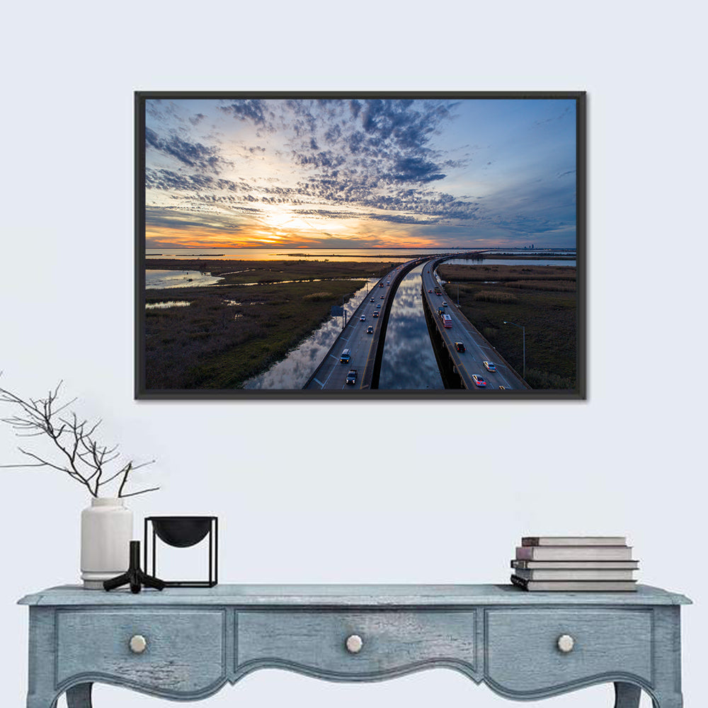 Mobile Bay Bridge at Sunset Wall Art in a room, landscape
