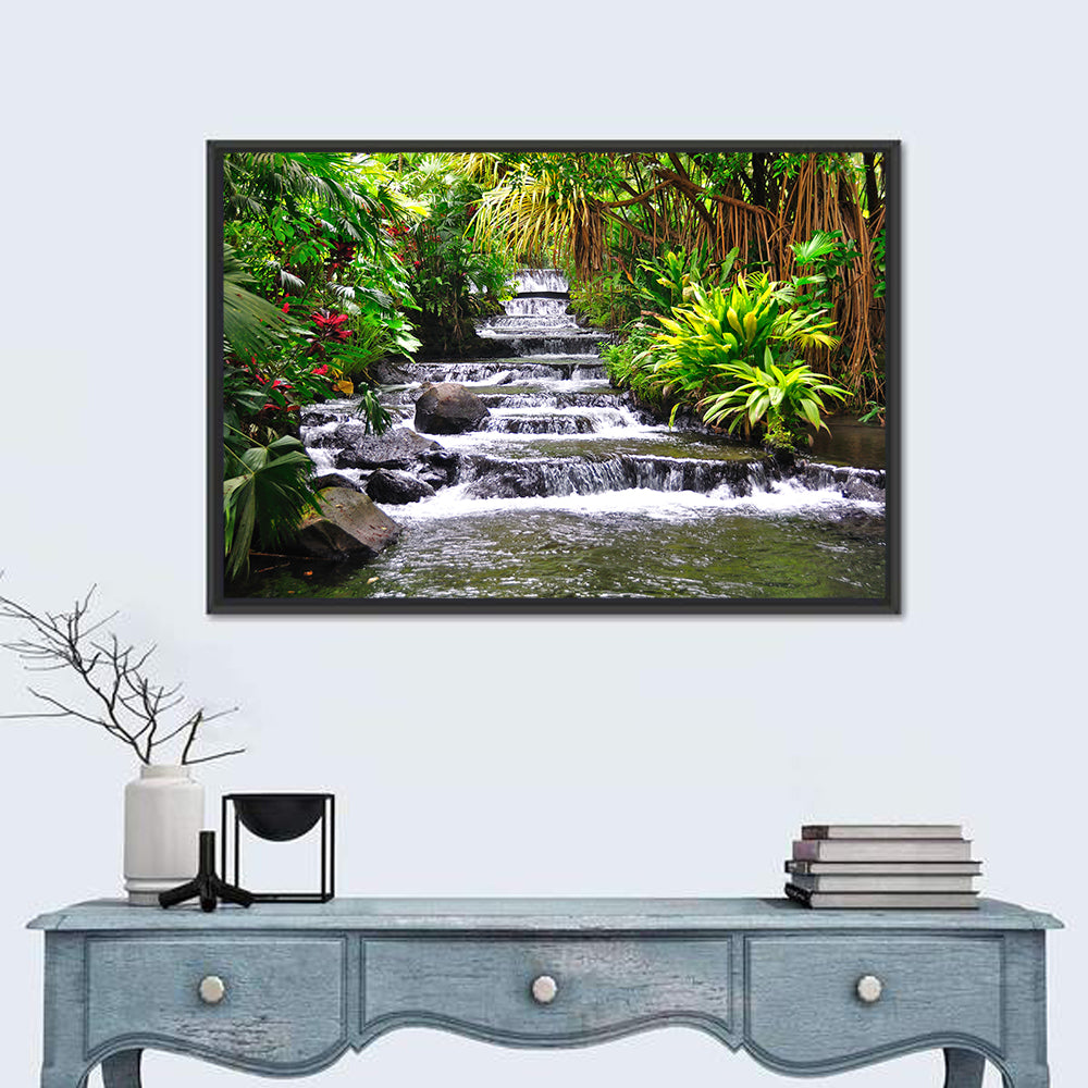 Tabacon Tiered Hot Springs Waterfall Wall Art in a room, landscape