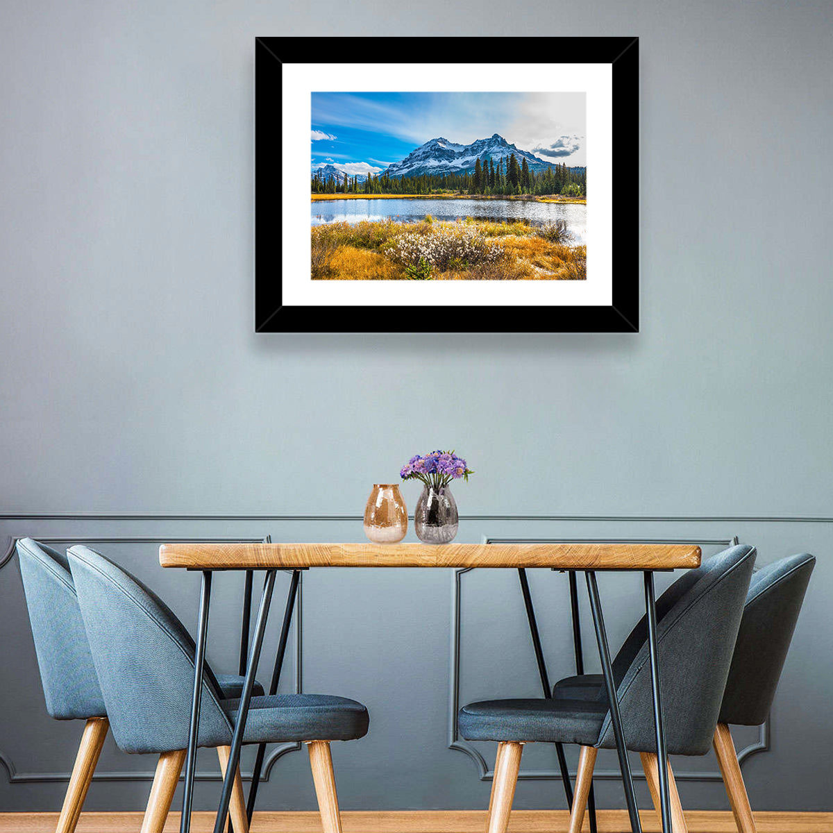Rocky Mountain Lake Wall Art in a room, landscape
