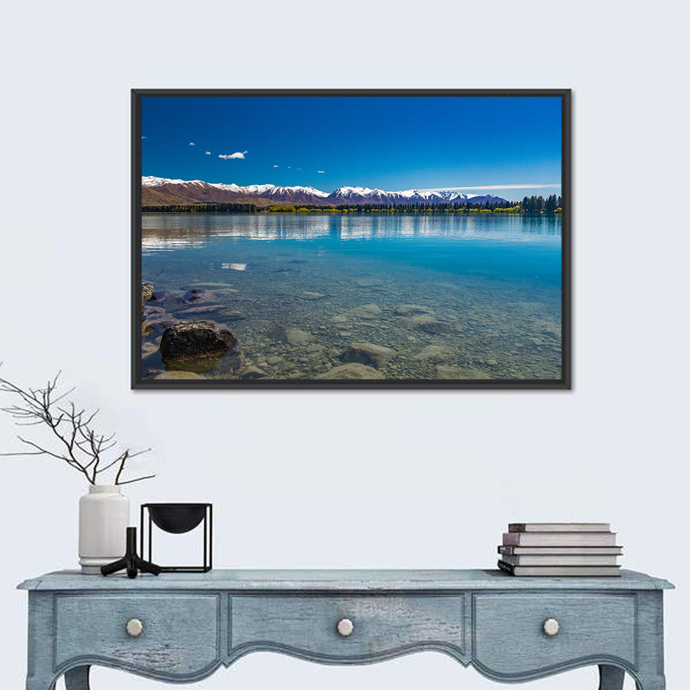 Lake Ruataniwha Reflection Wall Art in a room, landscape