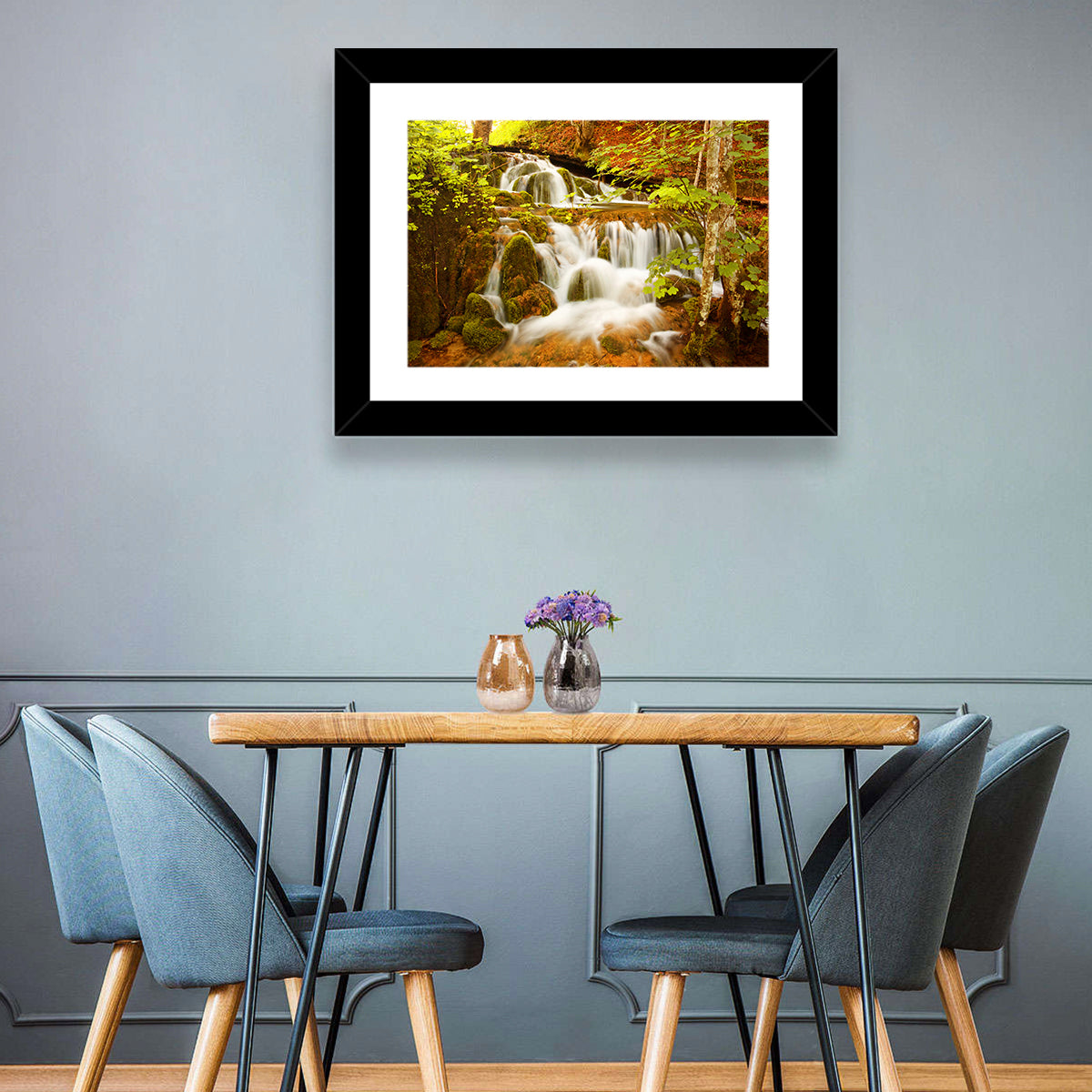 Plitvice Autumn Stream Wall Art in a room, landscape