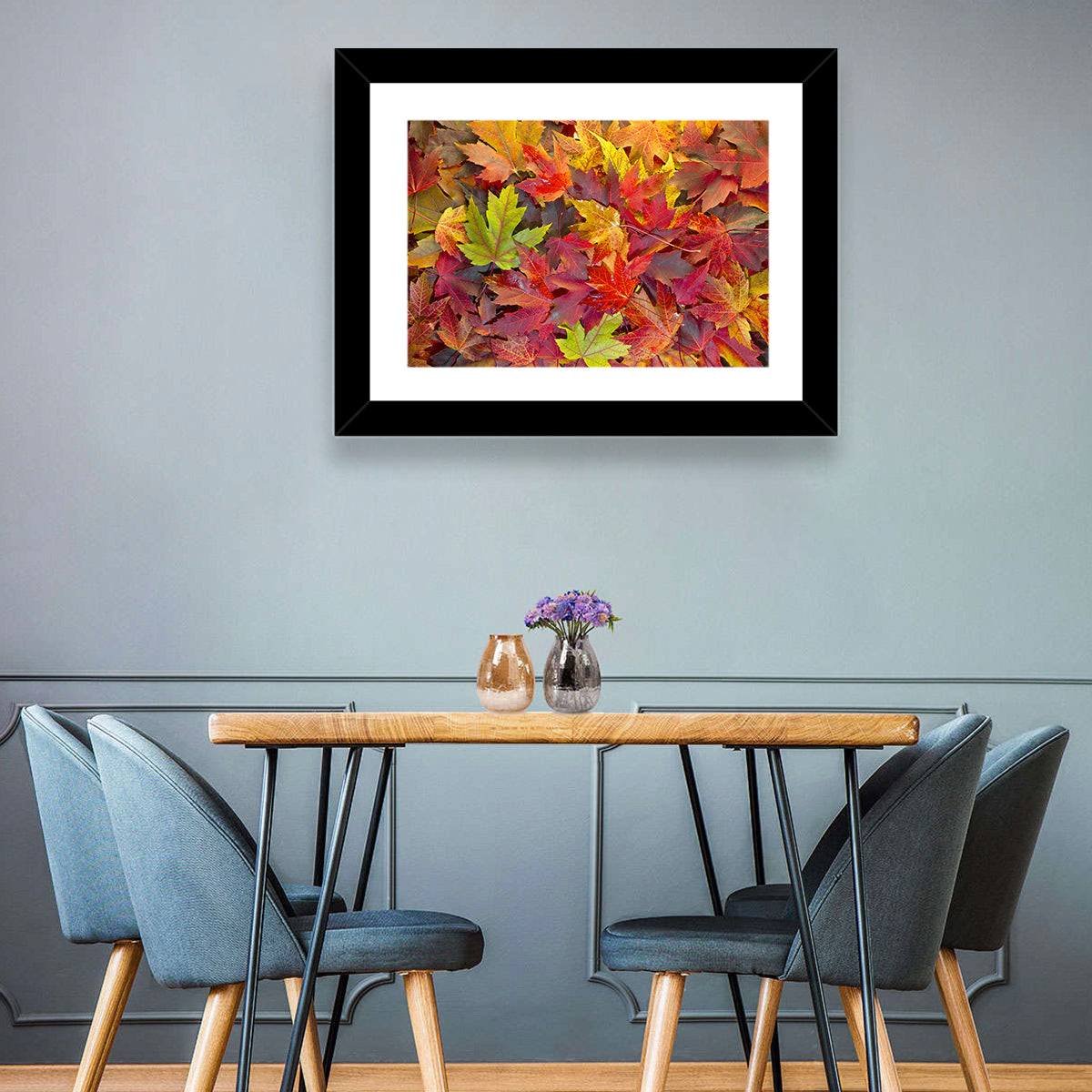 Autumn Maple Leaves Close-up Wall Art in a room, landscape