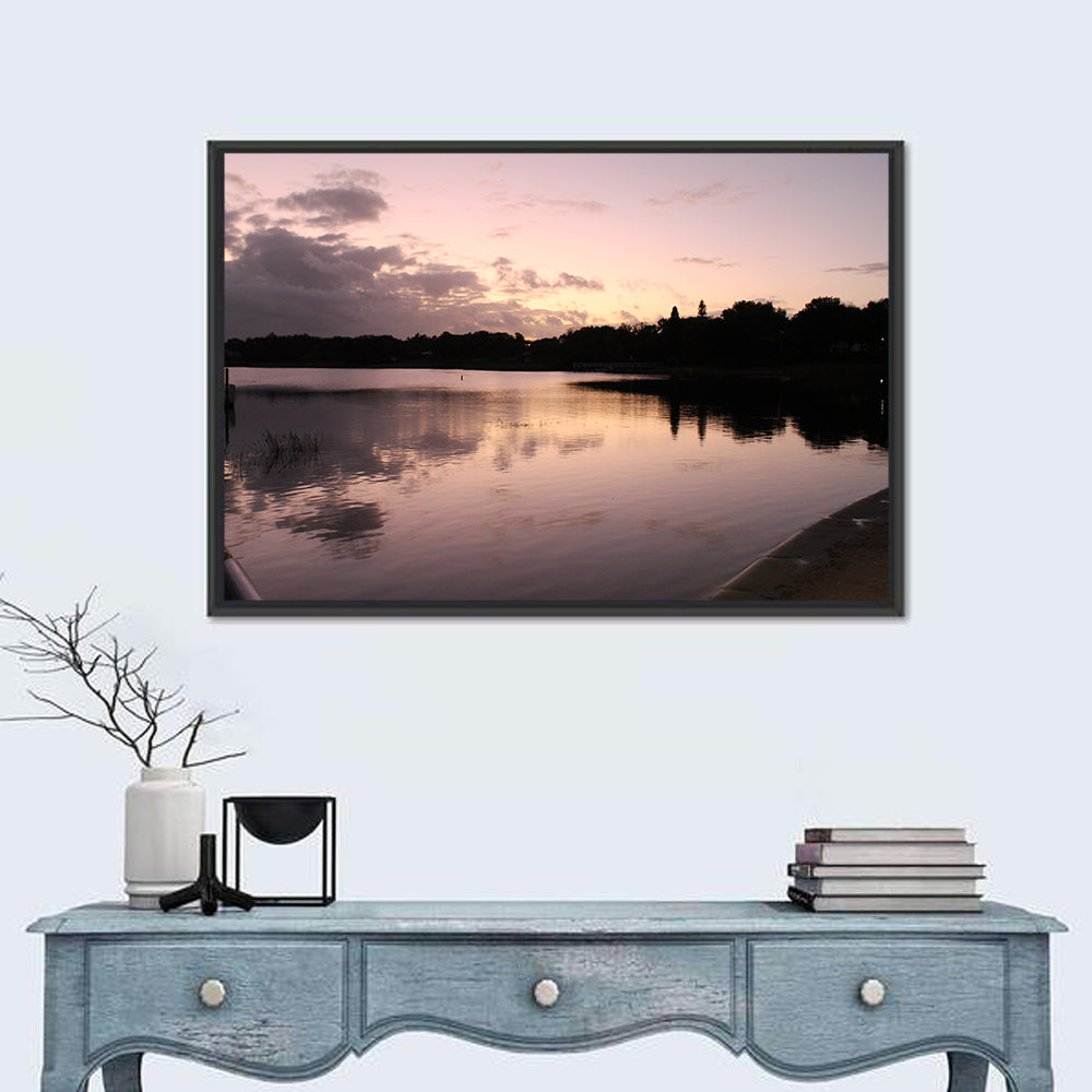 Lake Eva Dusk Reflection Wall Art in a room, landscape