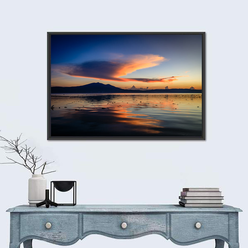 Lake Chapala Golden Dusk Wall Art in a room, landscape