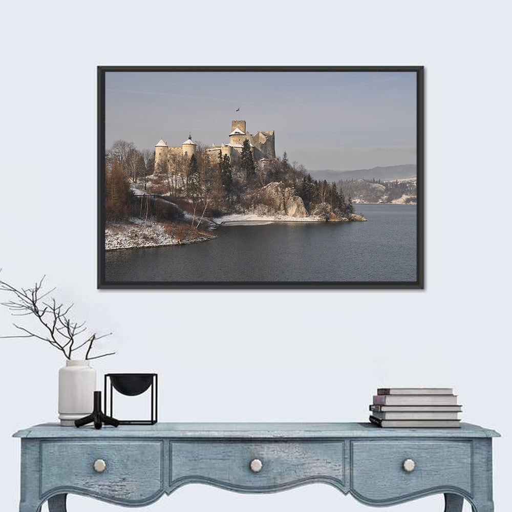 Niedzica Castle on Icy Lake Wall Art in a room, landscape