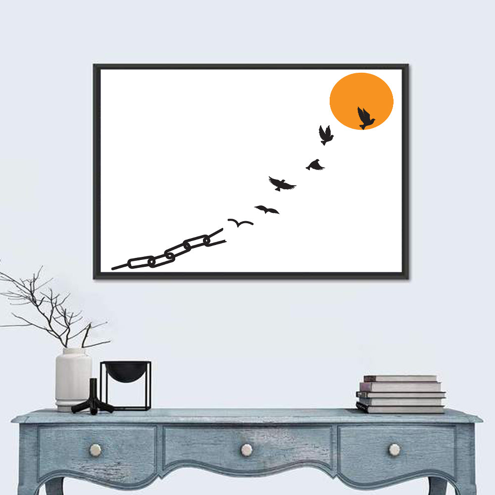 Broken Chain and Rising Sun Wall Art in a room, landscape