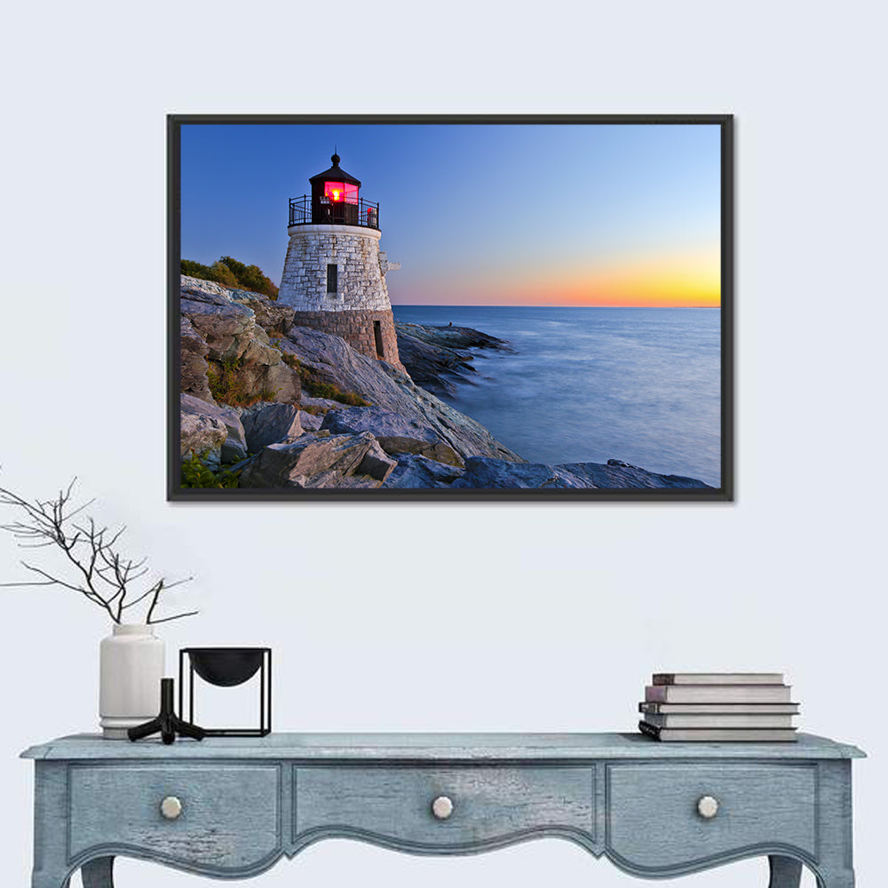 Castle Hill Lighthouse at Dusk Wall Art in a room, landscape