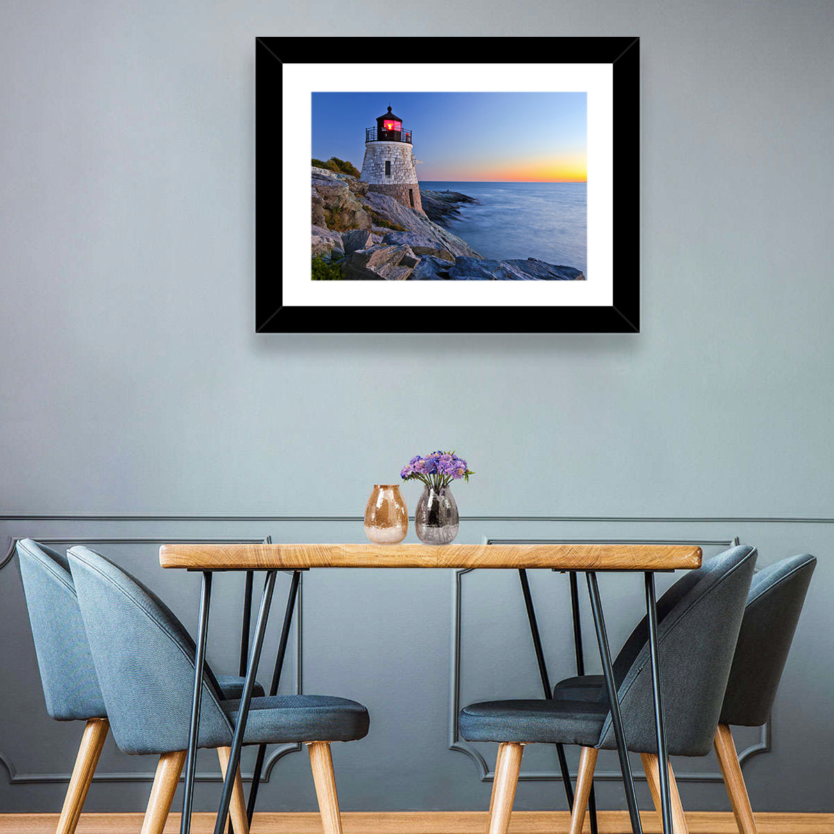Castle Hill Lighthouse at Dusk Wall Art in a room, landscape