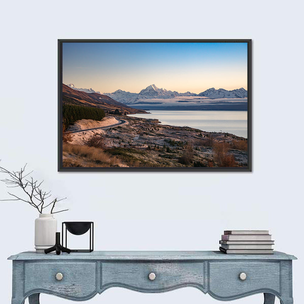 Mount Cook Over Lake Pukaki Wall Art in a room, landscape