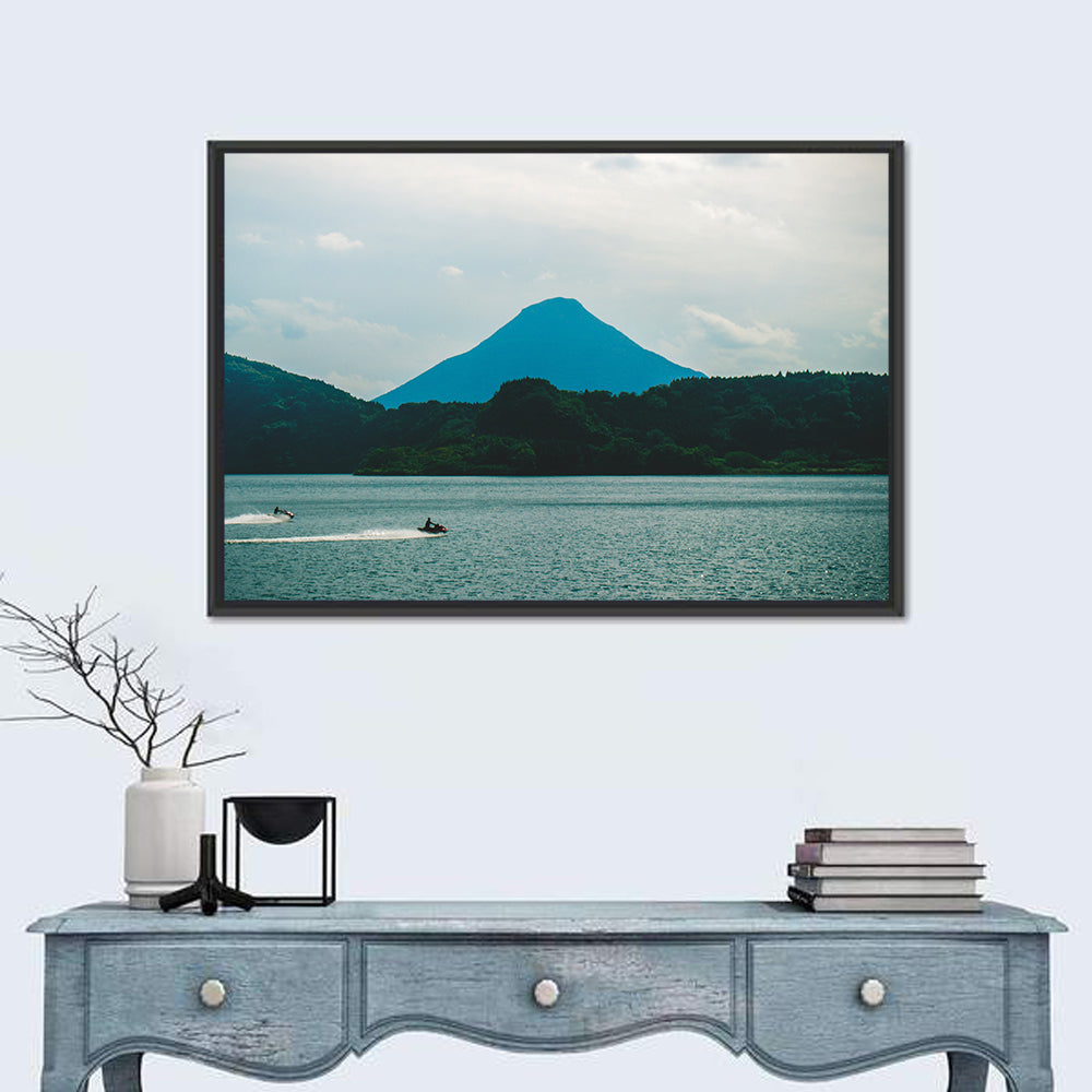 Kaimon Dake Over Lake Ikeda Wall Art in a room, landscape