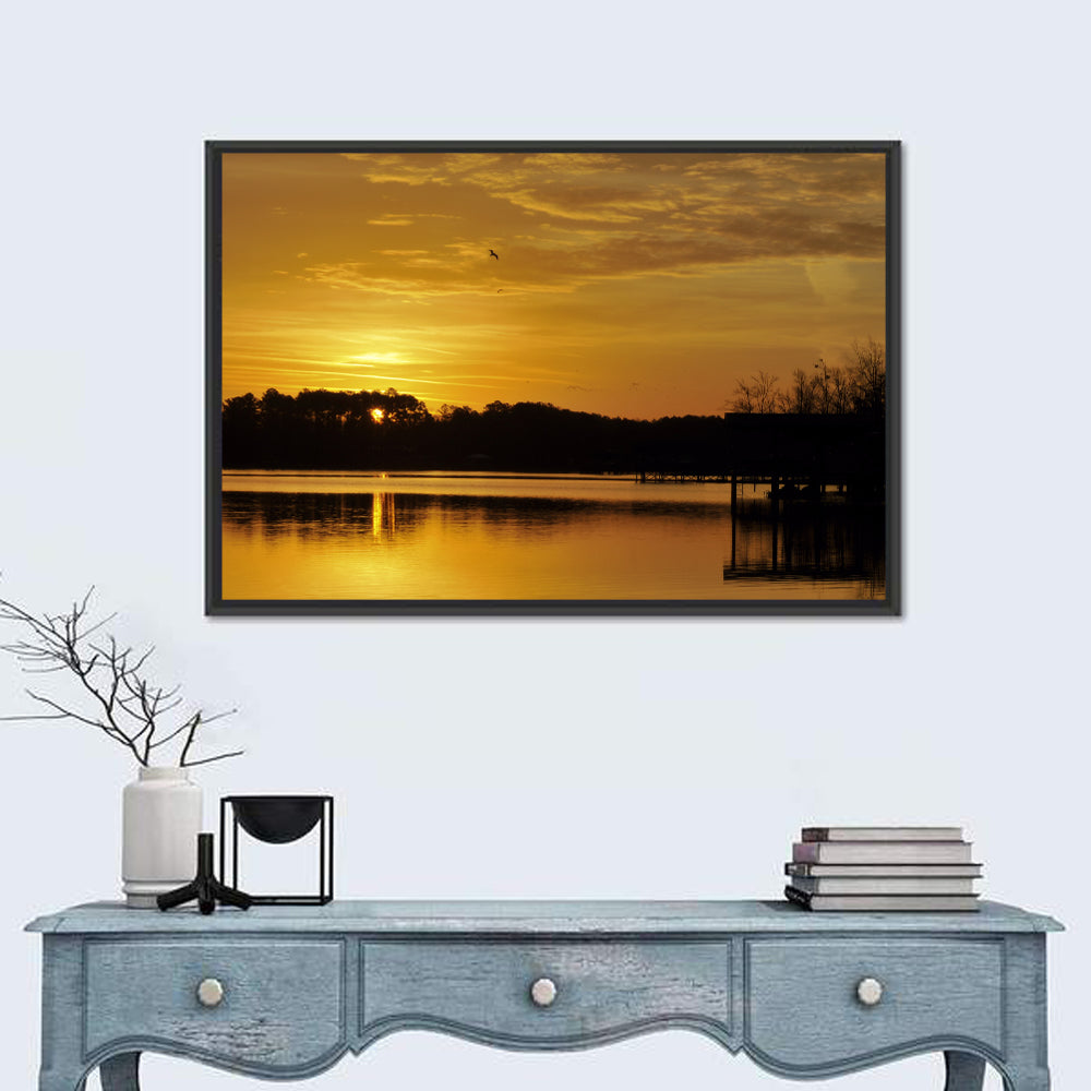 Lake Weiss Sunset Reflection Wall Art in a room, landscape