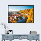 Český Krumlov River Weir in Autumn Wall Art