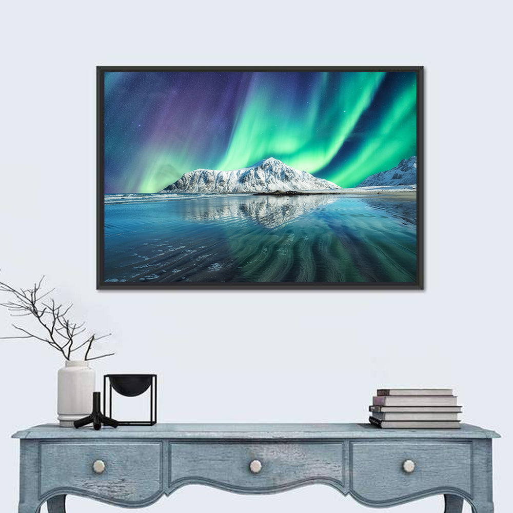 Aurora Over Skagsanden Beach Wall Art in a room, landscape