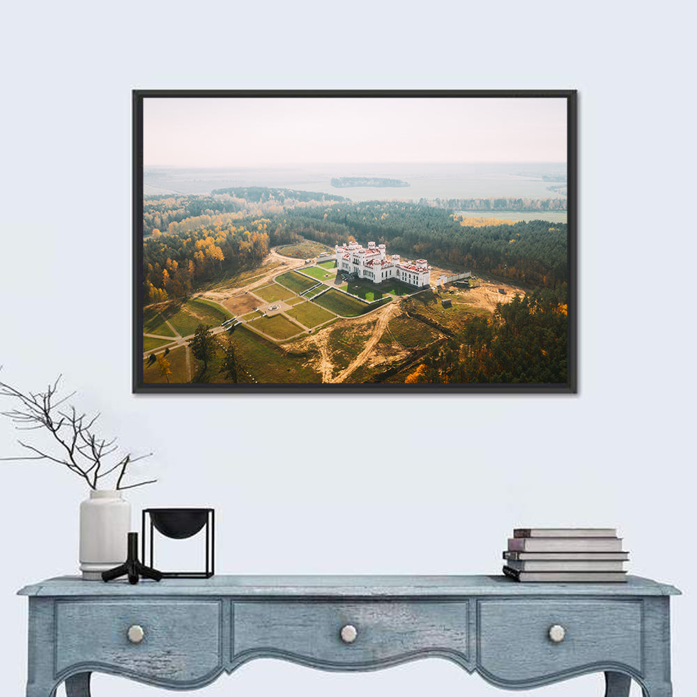 Kosava Castle Aerial View Wall Art in a room, landscape