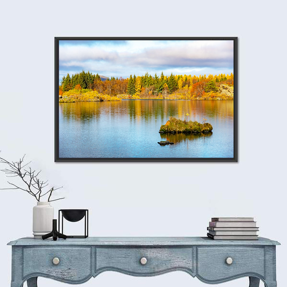 Autumn at Lake Myvatn Wall Art in a room, landscape