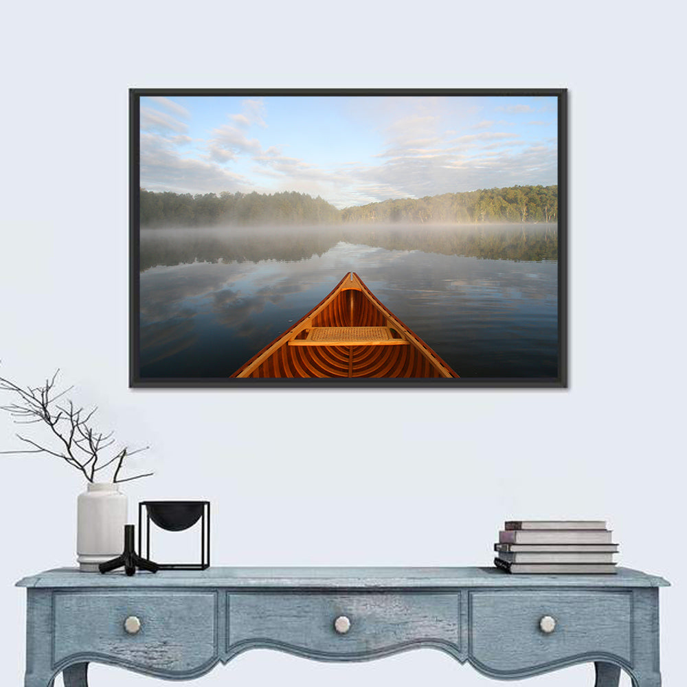 Cedar Canoe on Lake Ontario Wall Art in a room, landscape