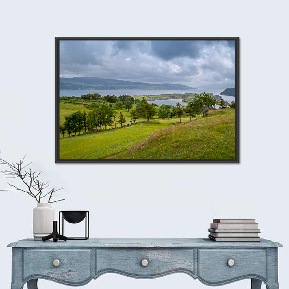 Tobermory Bay Coastal Hill Wall Art in a room, landscape