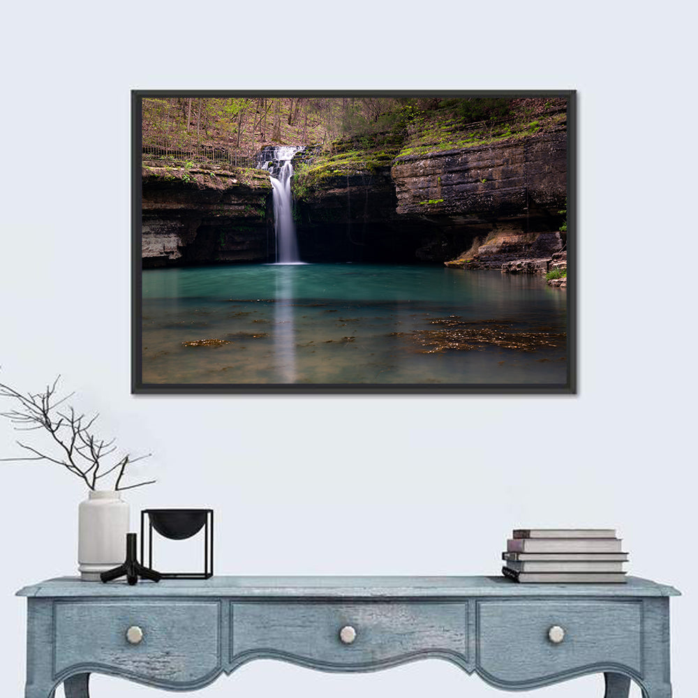 Mossy Cove Waterfall Wall Art in a room, landscape