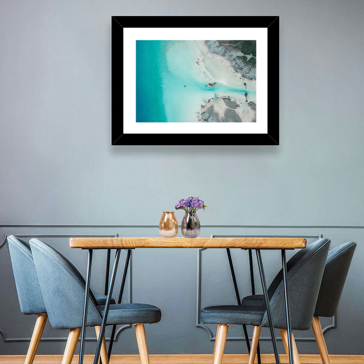 Bacalar Lagoon Aerial Wall Art in a room, landscape