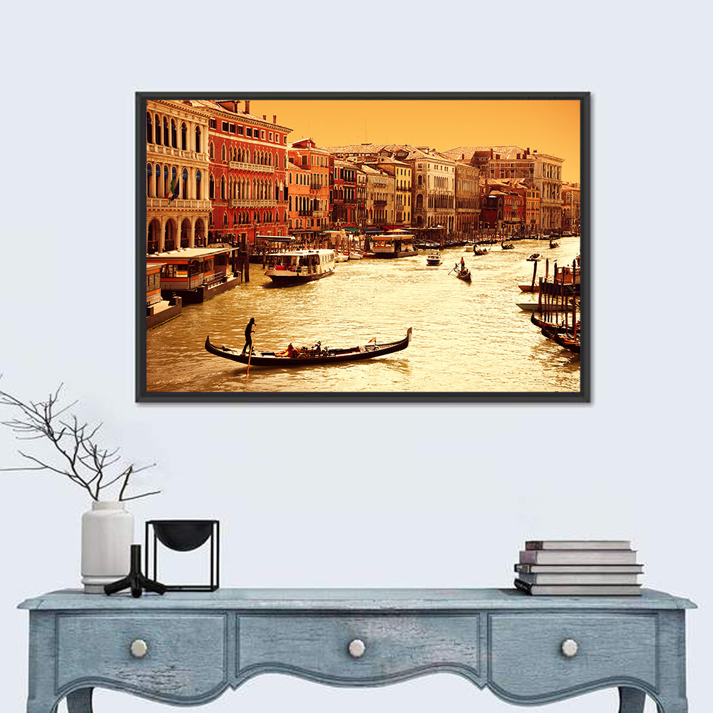 Grand Canal Gondola at Golden Hour Wall Art in a room, landscape