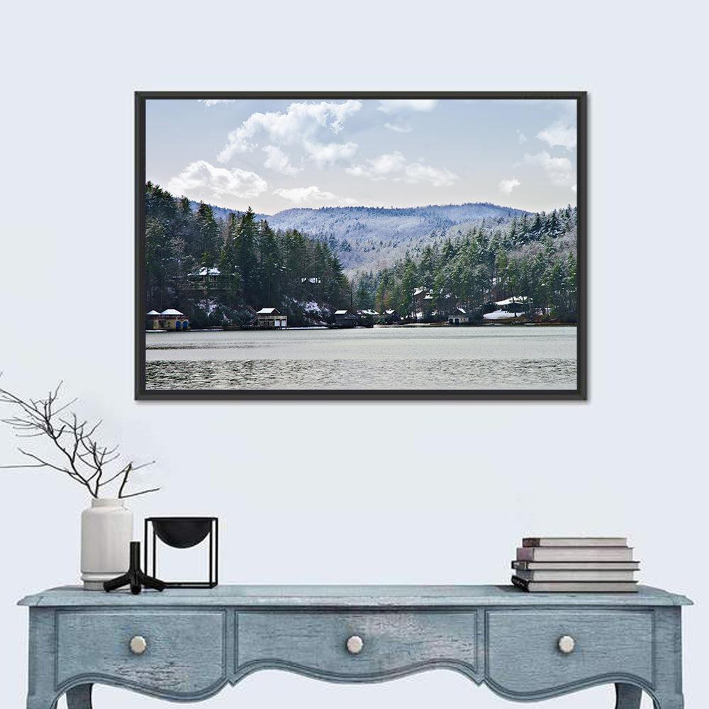 Lake Rabun Winter Scene Wall Art in a room, landscape