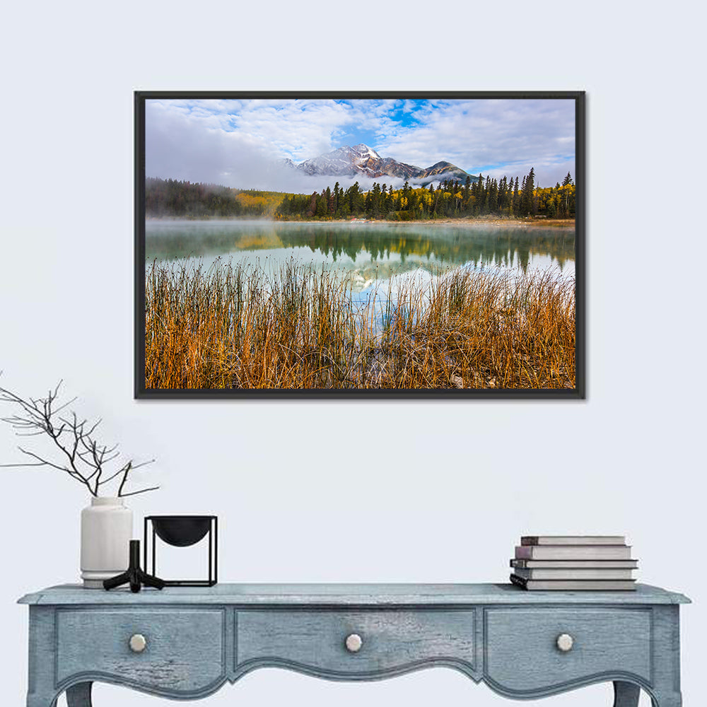 Pyramid Mountain with Golden Grasses Wall Art in a room, landscape