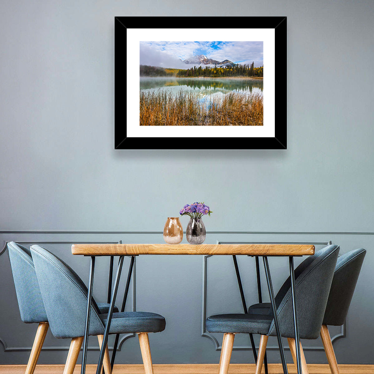 Pyramid Mountain with Golden Grasses Wall Art in a room, landscape