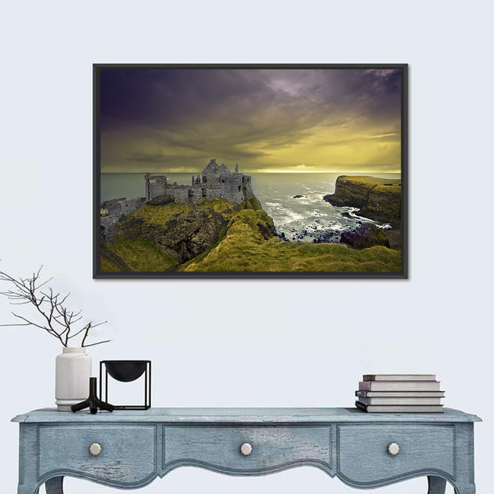 Dunluce Castle Ruins Wall Art in a room, landscape