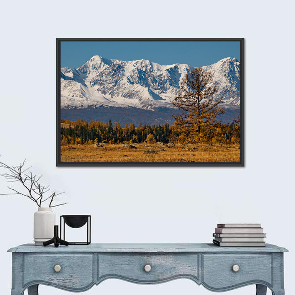 Altai Peaks in Autumn Wall Art in a room, landscape