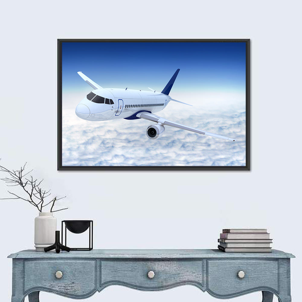Commercial Jet Above Clouds Wall Art