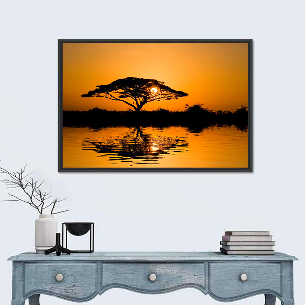 Acacia Tree at Sunrise Wall Art in a room, landscape