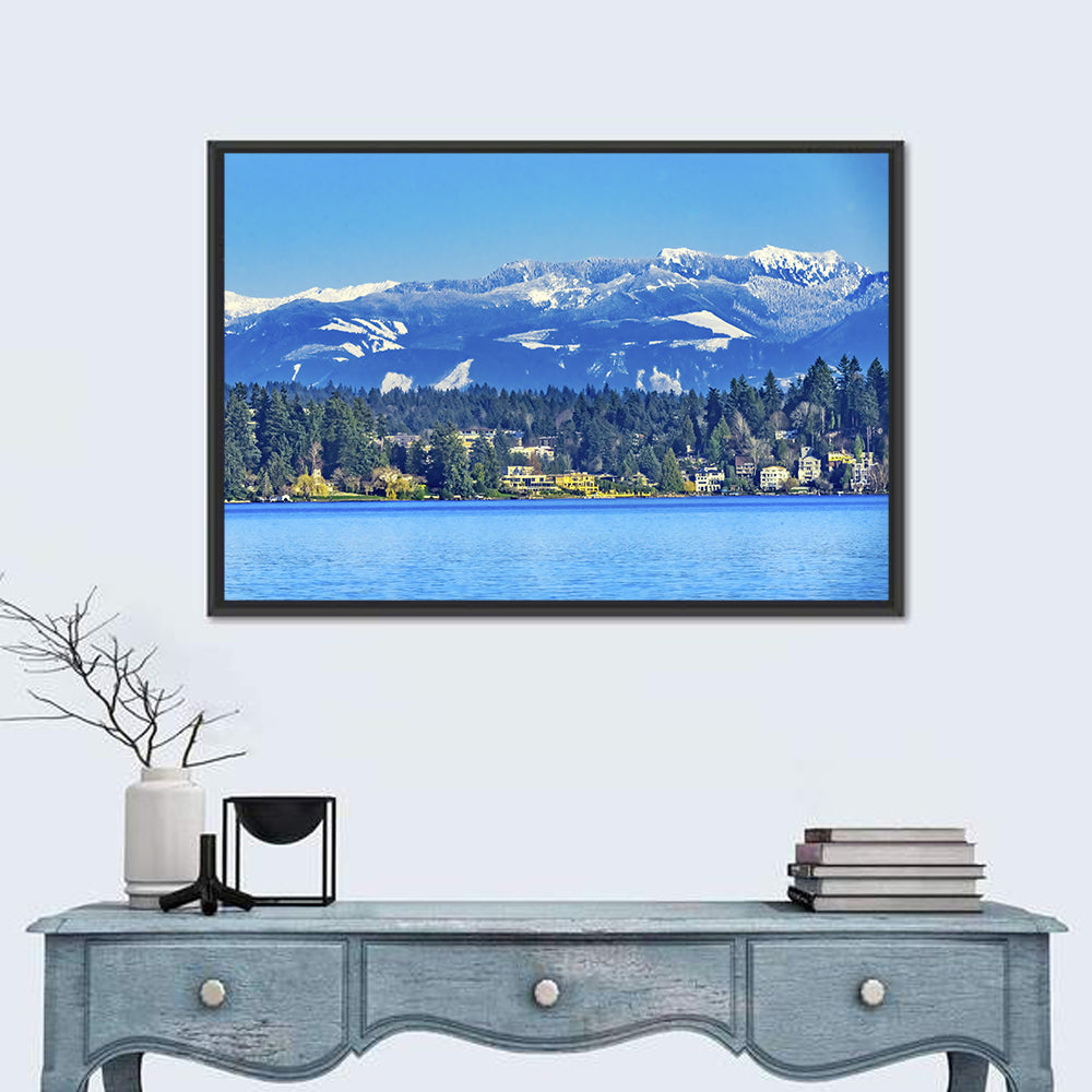 Lake Washington Snow-capped Peaks Wall Art in a room, landscape