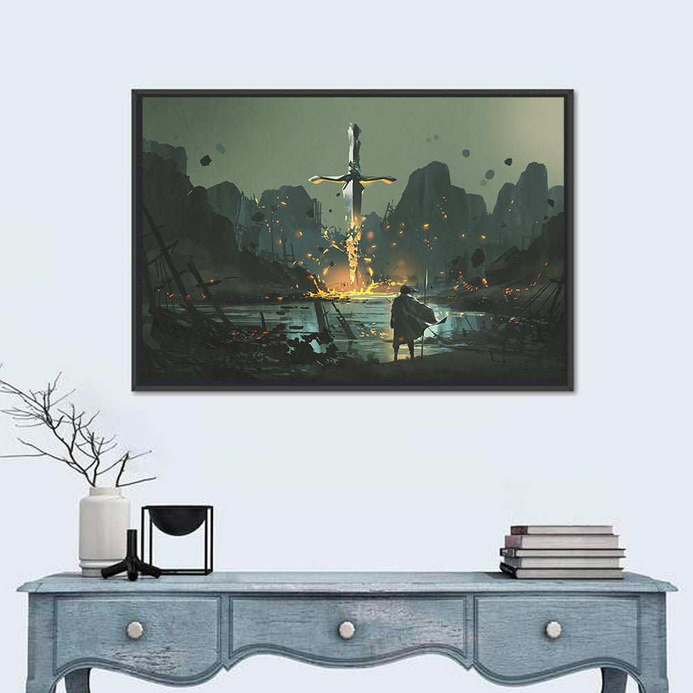 Melting Sword with Cloaked Traveler Wall Art