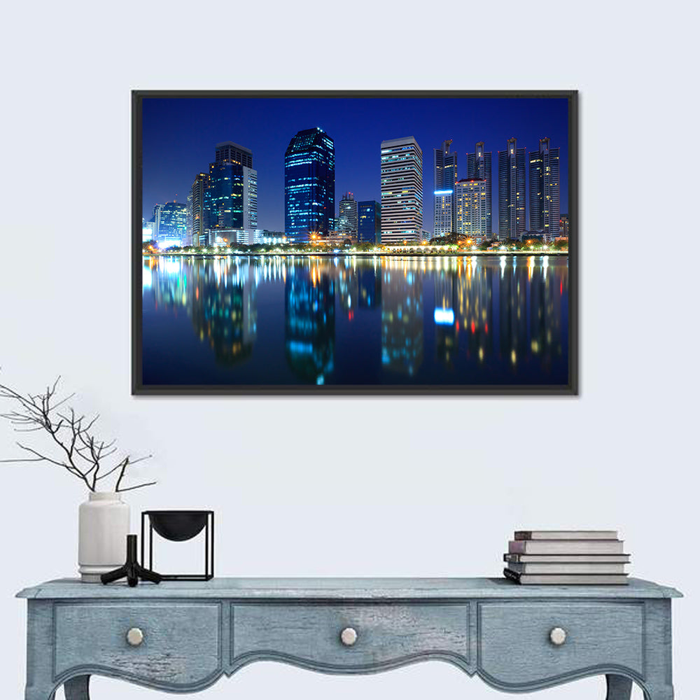 Benjakitti Park Night Skyline Wall Art in a room, landscape