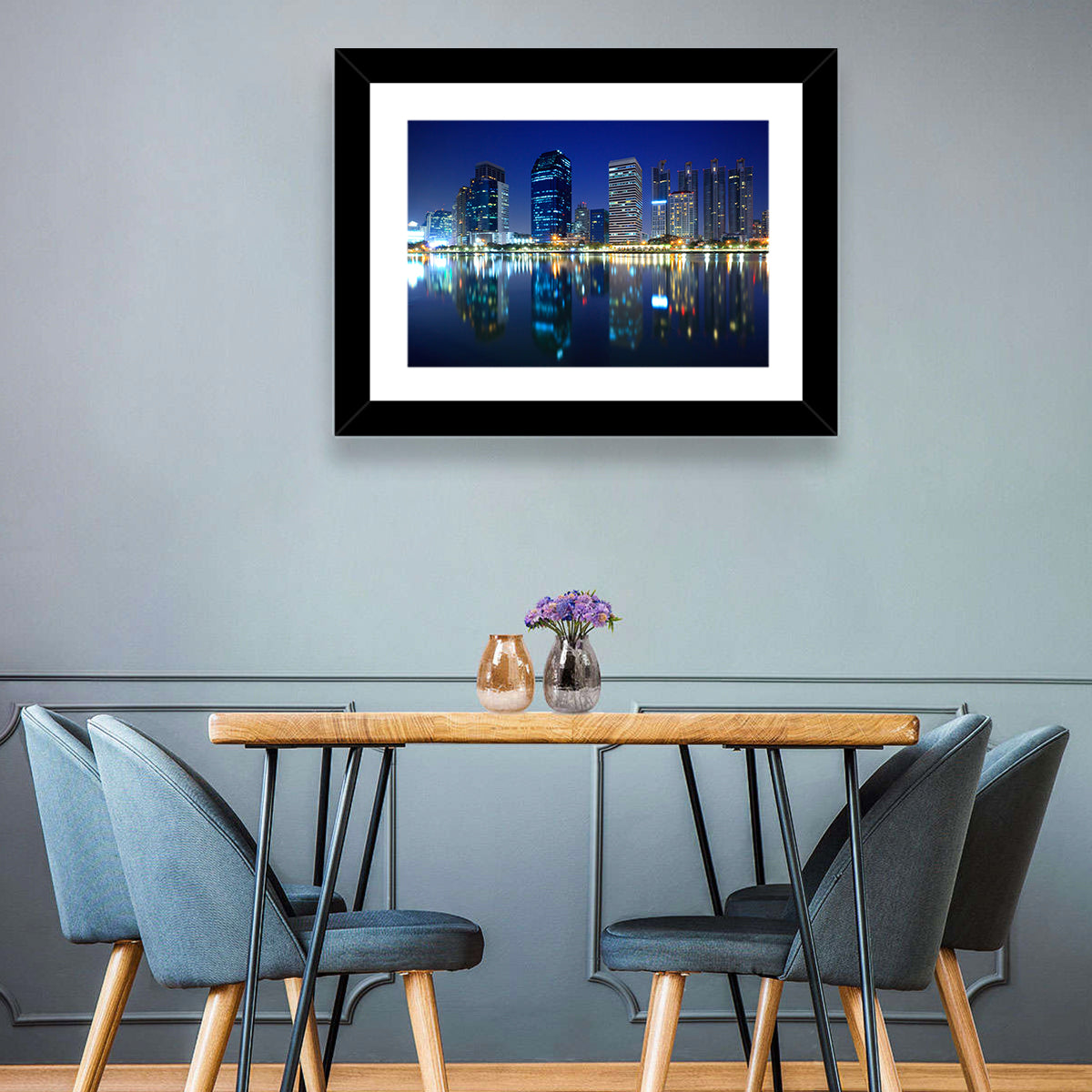 Benjakitti Park Night Skyline Wall Art in a room, landscape
