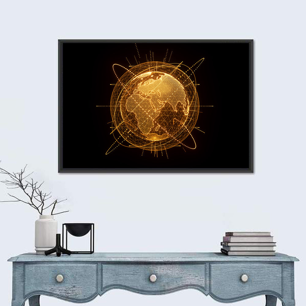 Golden Hologram Globe Wall Art