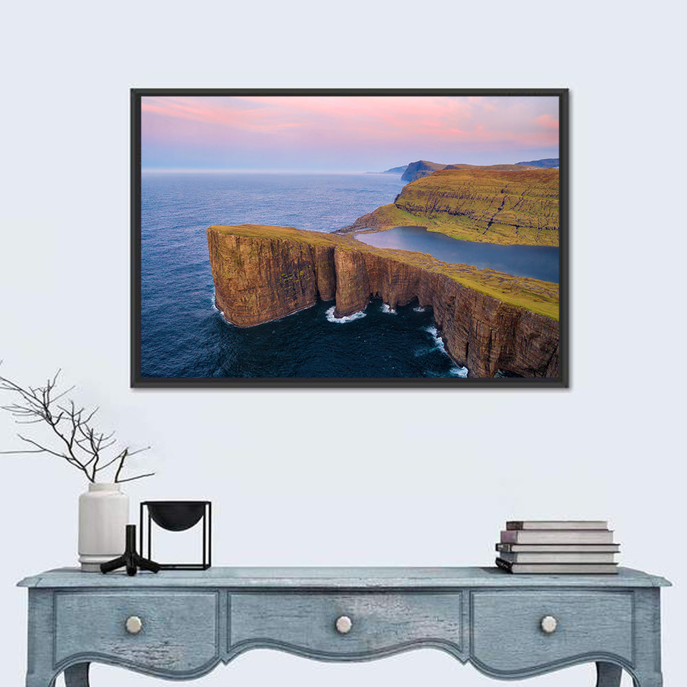 Sørvágsvatn Clifftop Lake Wall Art in a room, landscape