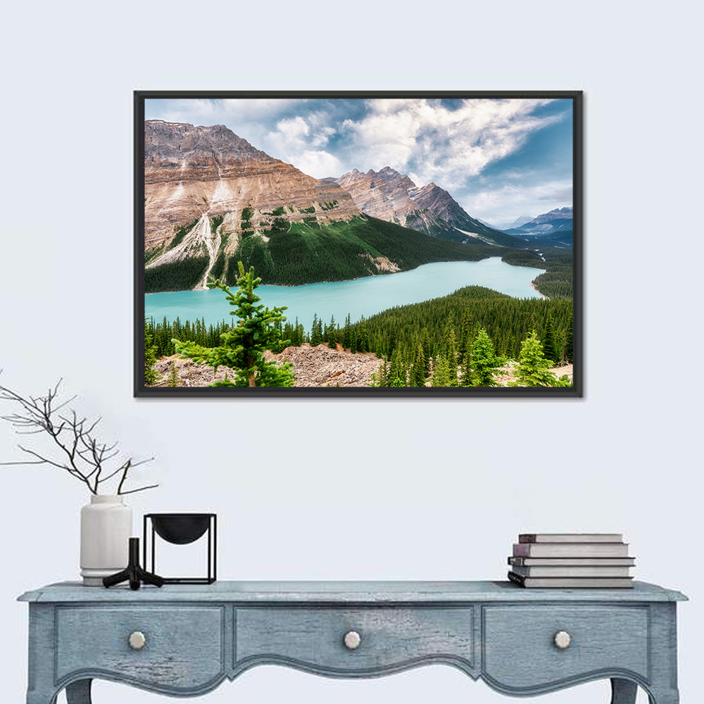 Peyto Lake Scenic View Wall Art in a room, landscape