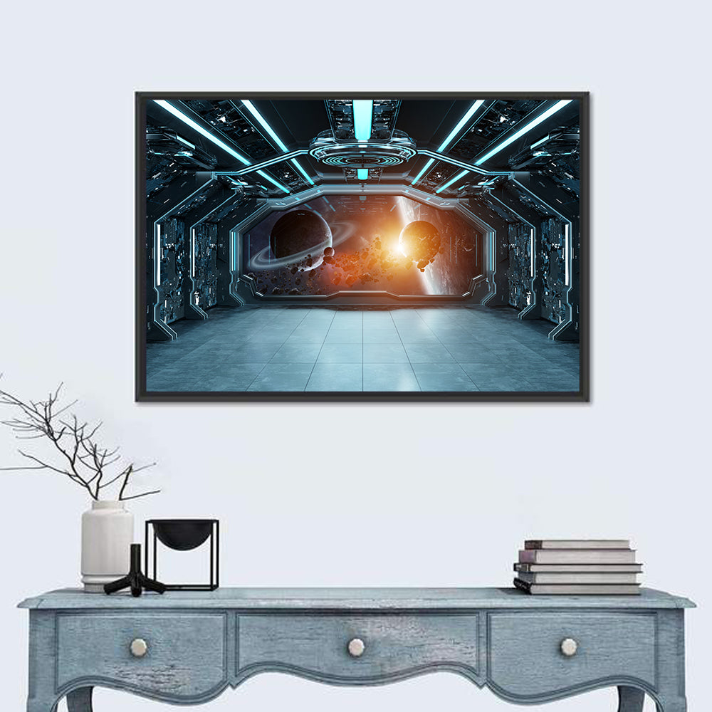 Space Station View with Ringed Planet Wall Art