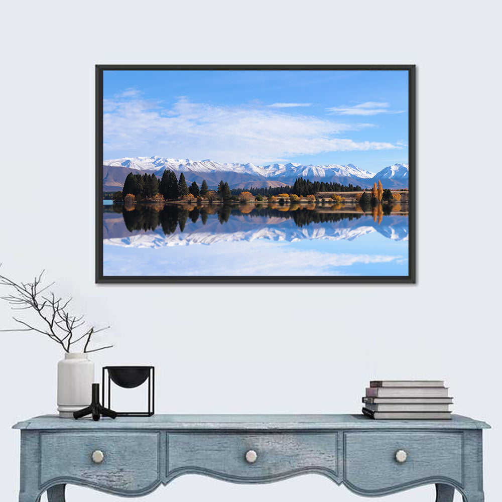 Ruataniwha Lake Reflection Wall Art in a room, landscape