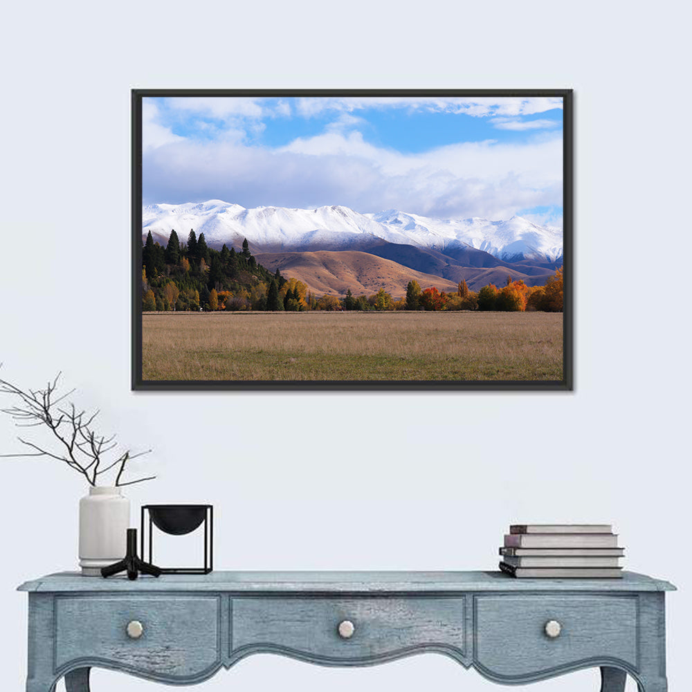 Ben Ohau Mountain Meadow Wall Art in a room, landscape