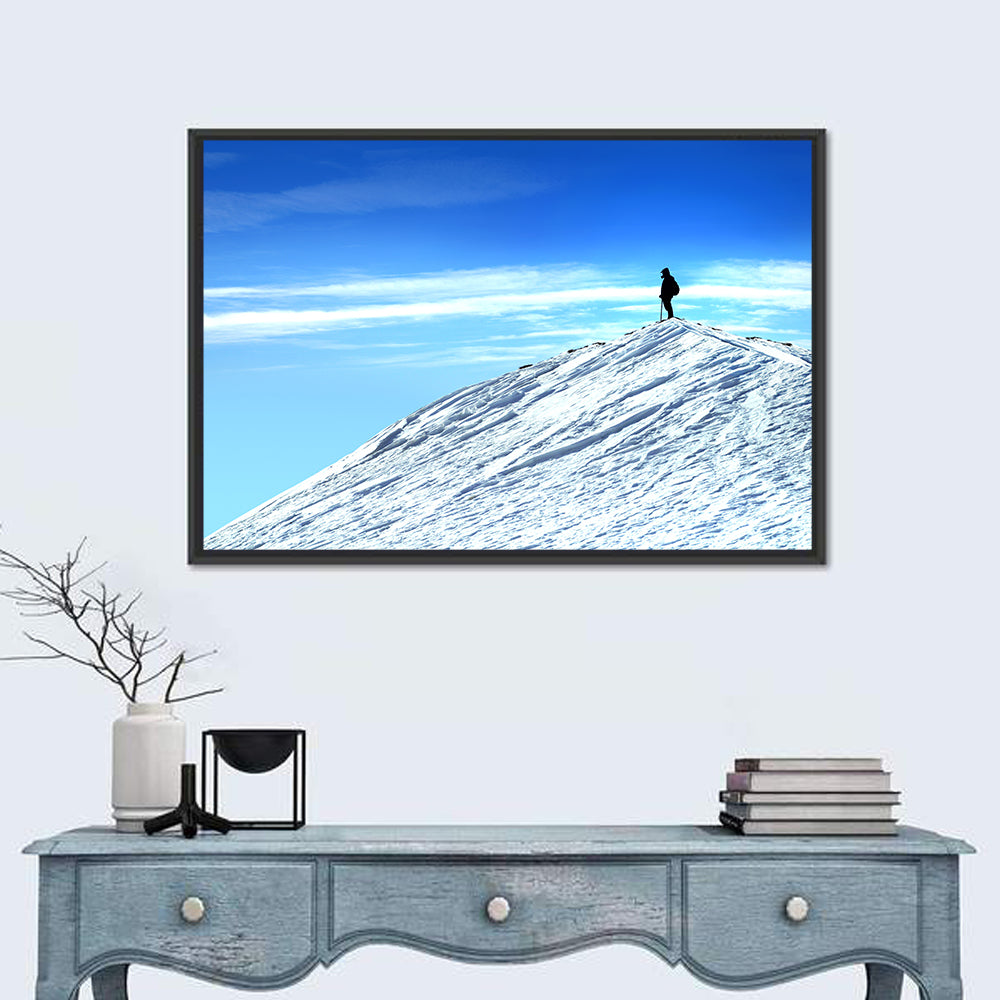Mountaineer Summit Silhouette Wall Art in a room, landscape