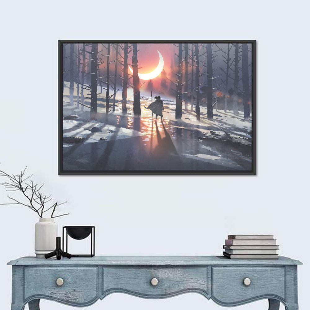 Lone Traveler in Winter Forest Wall Art