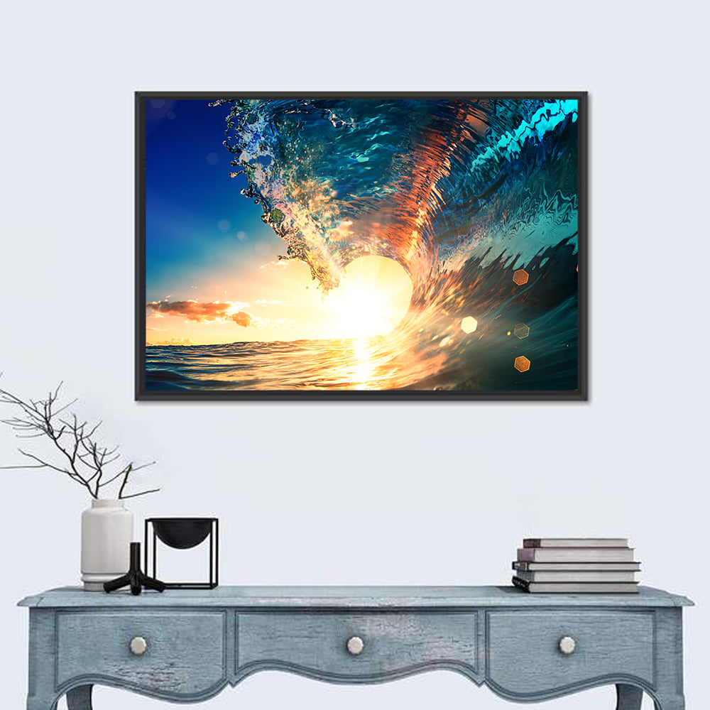 Sun Through a Breaking Wave Wall Art in a room, landscape