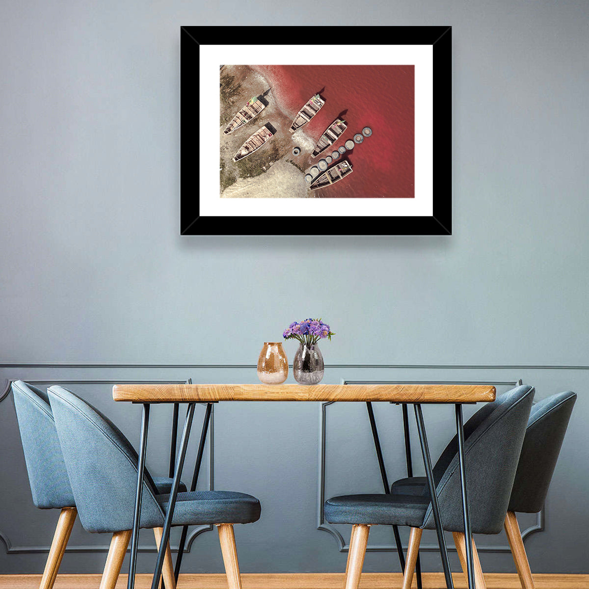 Wooden Boats on Lake Retba Wall Art in a room, landscape