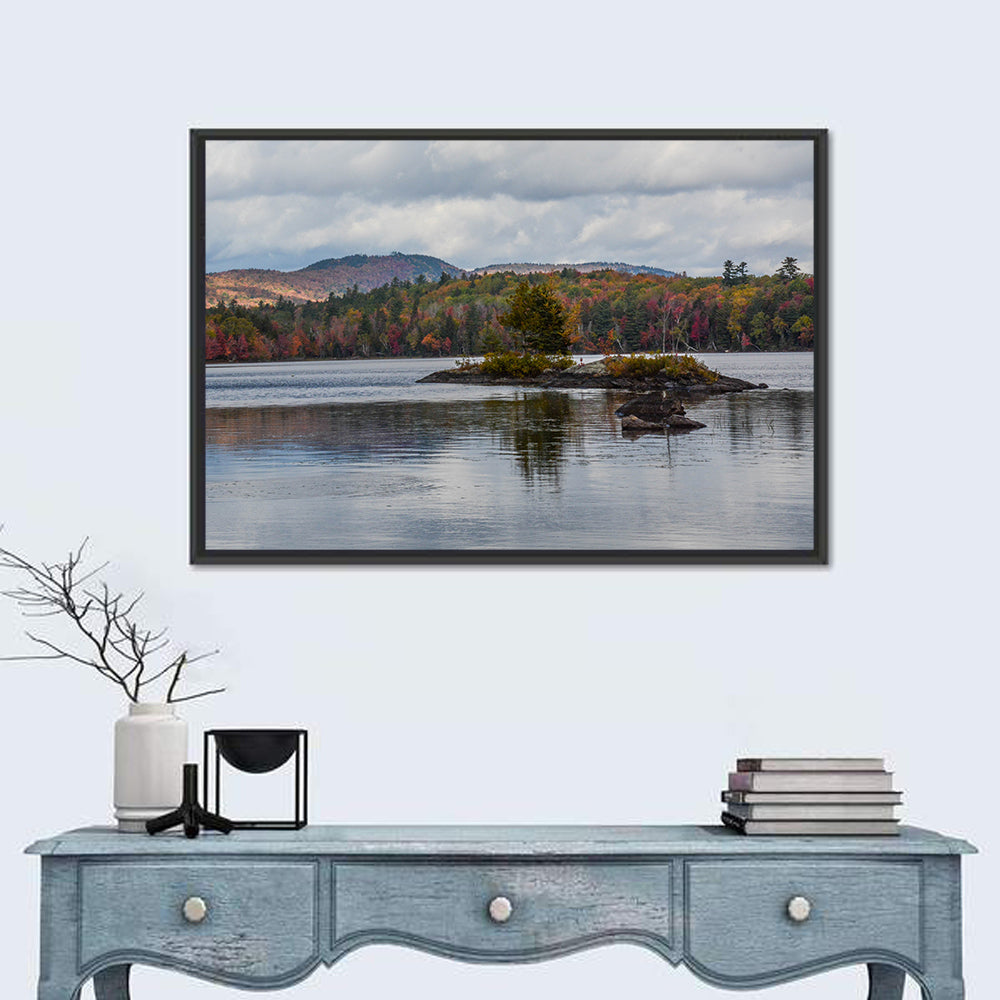 Lake Umbagog Autumn Reflection Wall Art in a room, landscape